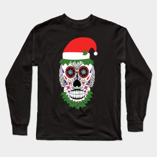 Scary Santa Claus Skeleton Face with Santa hat Long Sleeve T-Shirt